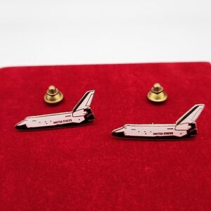Vintage Space Shuttle Enamel Lapel Pin Set - White and Gold Tone